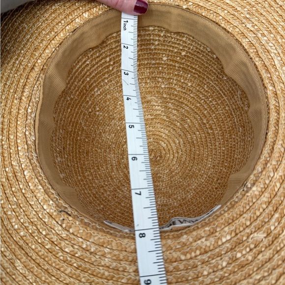 Banana Republic Vintage Straw Hat with Navy Ribbon Bow Round Top sz M/L - Picture 5 of 6